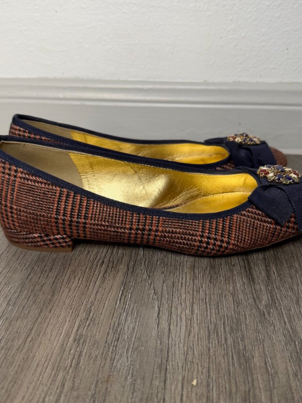 J.Crew Plaid Bow Flats Rust/Navy Women’s Size 7.5 Ballet Shoes - Picture 5 of 10